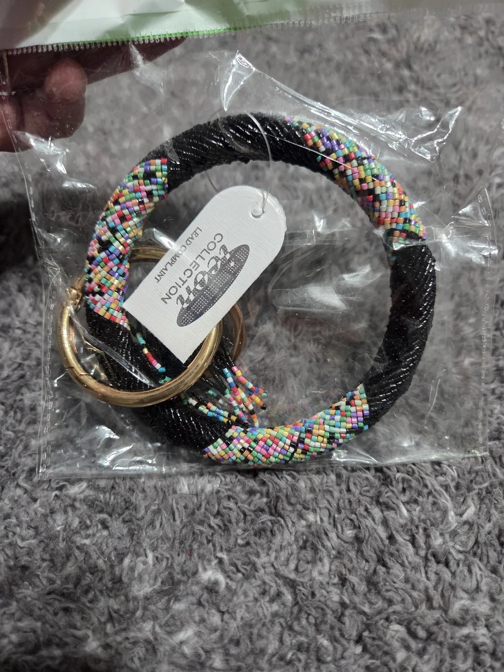 Multicolor Beaded Black Wristlet Key Ring
